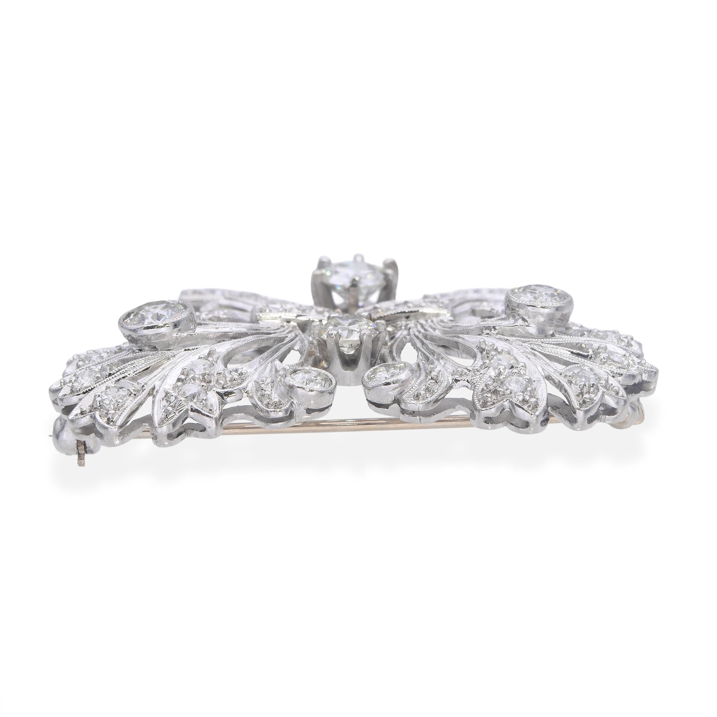 Vintage Platinum and Palladium 2.35tcw Diamond Floral Bouquet Brooch
