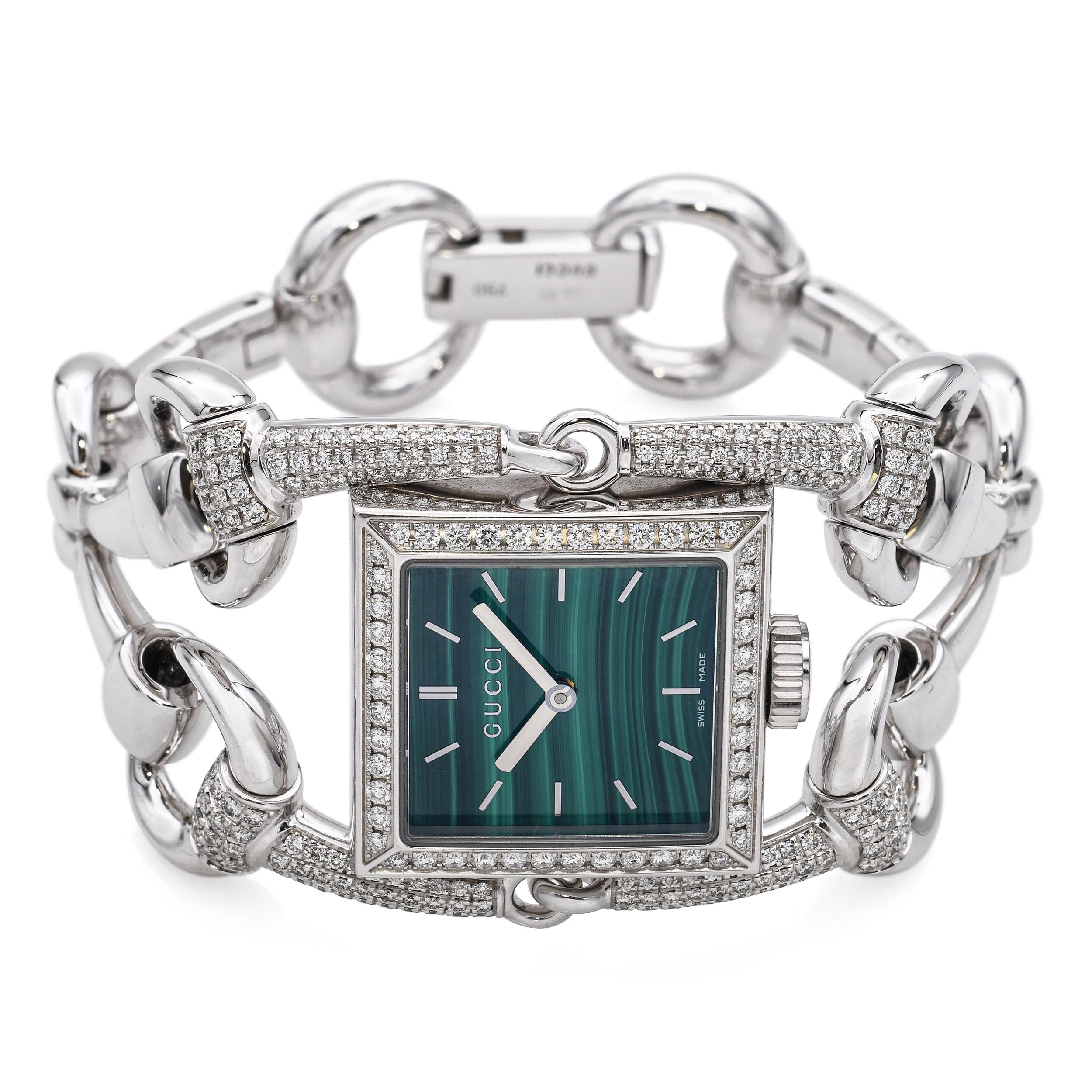 Gucci 18k White Gold 116 Signoria Diamond Set Women's Watch YA116306