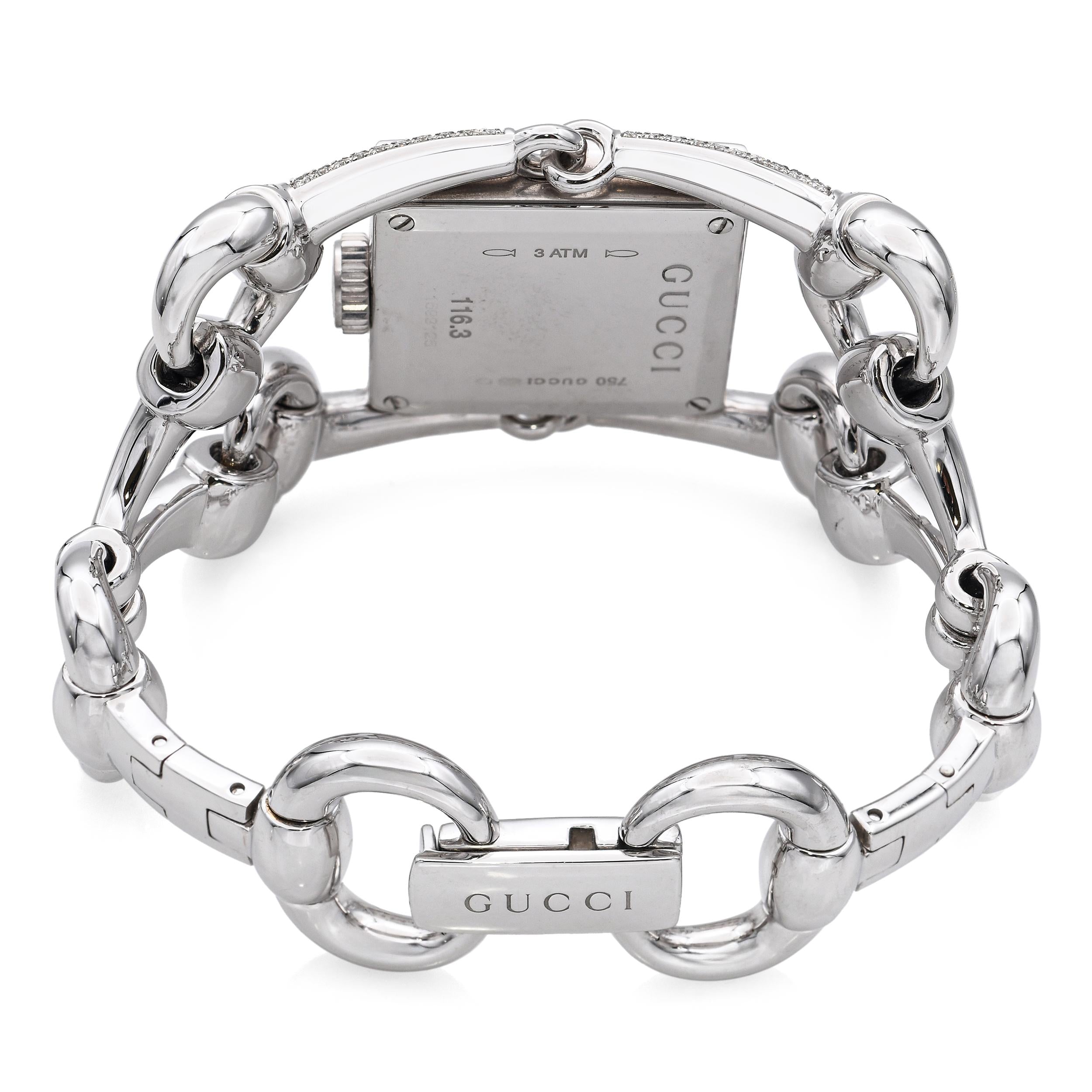 Gucci 18k White Gold 116 Signoria Diamond Set Women's Watch YA116306