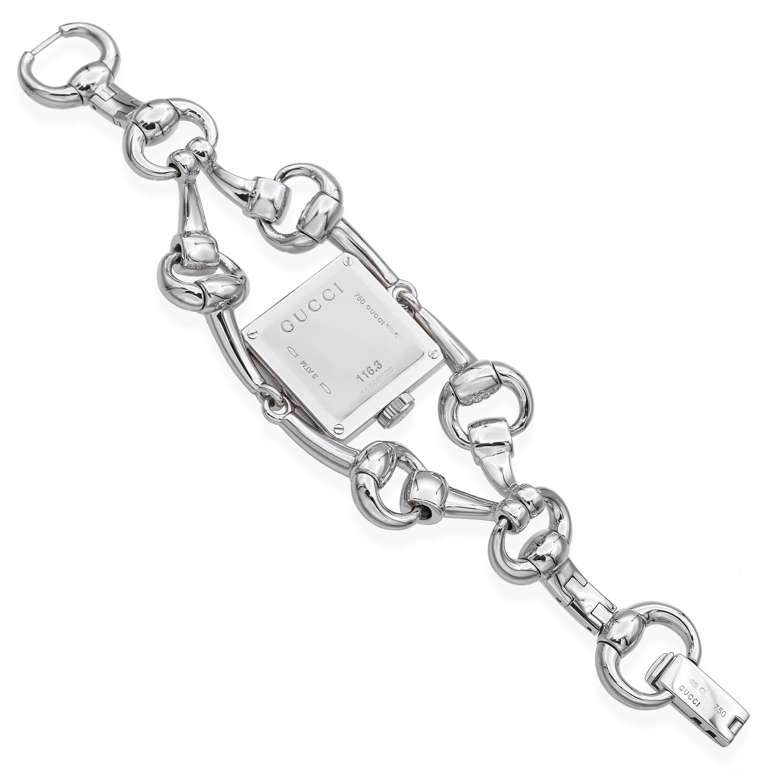 Gucci 18k White Gold 116 Signoria Diamond Set Women's Watch YA116306