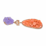 18k Yellow Gold Carved Coral, Lavender Jade, & Diamond Pendant