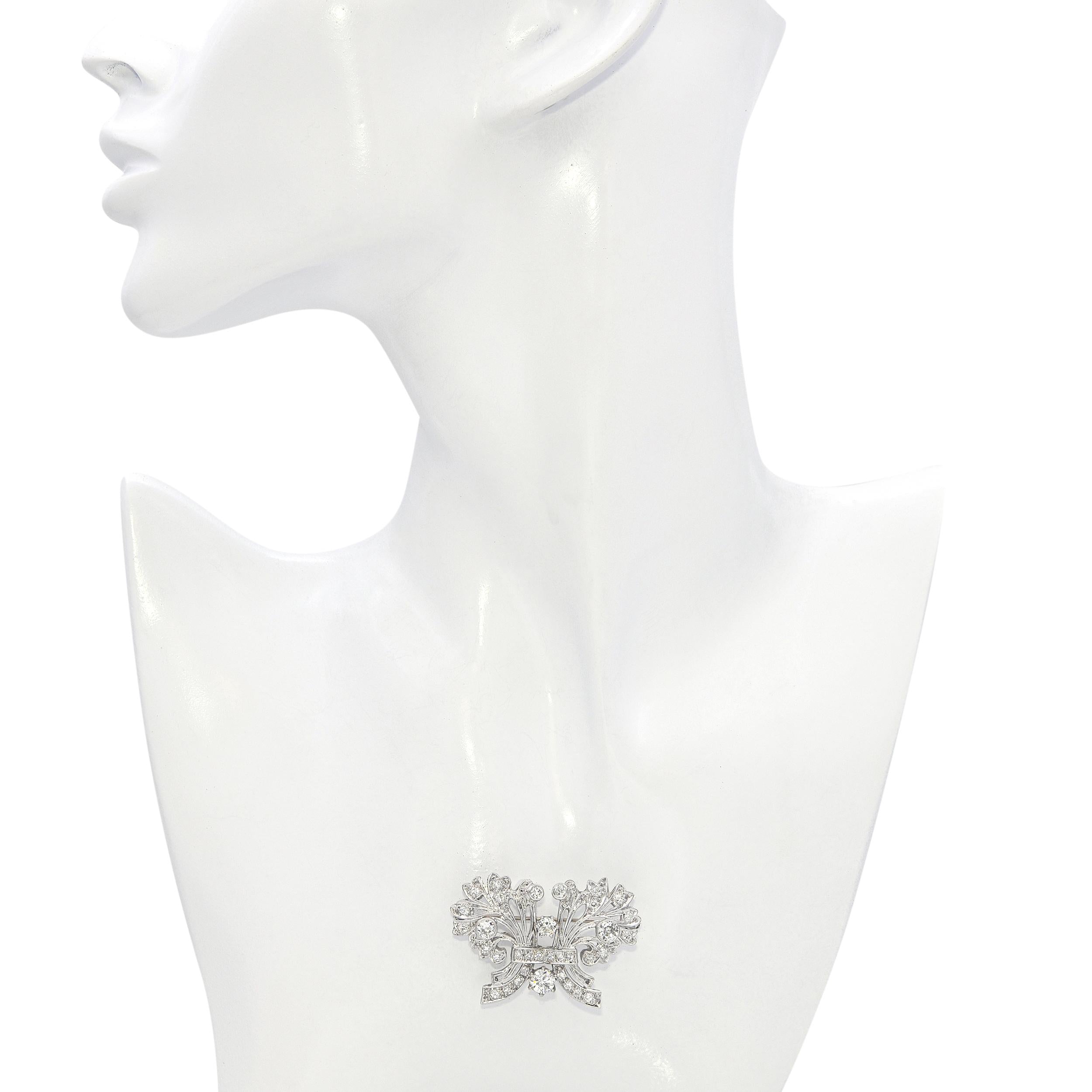 Vintage Platinum and Palladium 2.35tcw Diamond Floral Bouquet Brooch