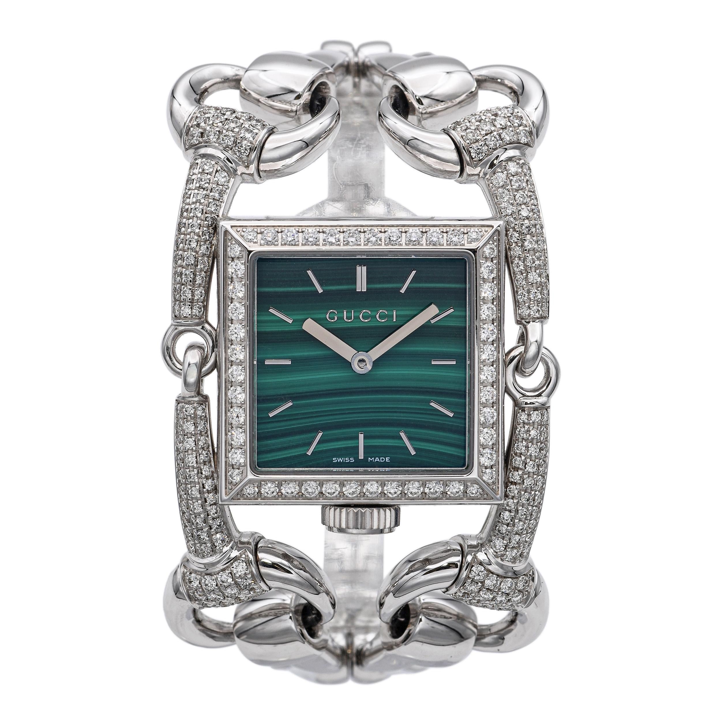 Gucci 18k White Gold 116 Signoria Diamond Set Women's Watch YA116306