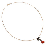 Antique Rose Cut Diamond and Coral Bead Bow Pendant With Chain