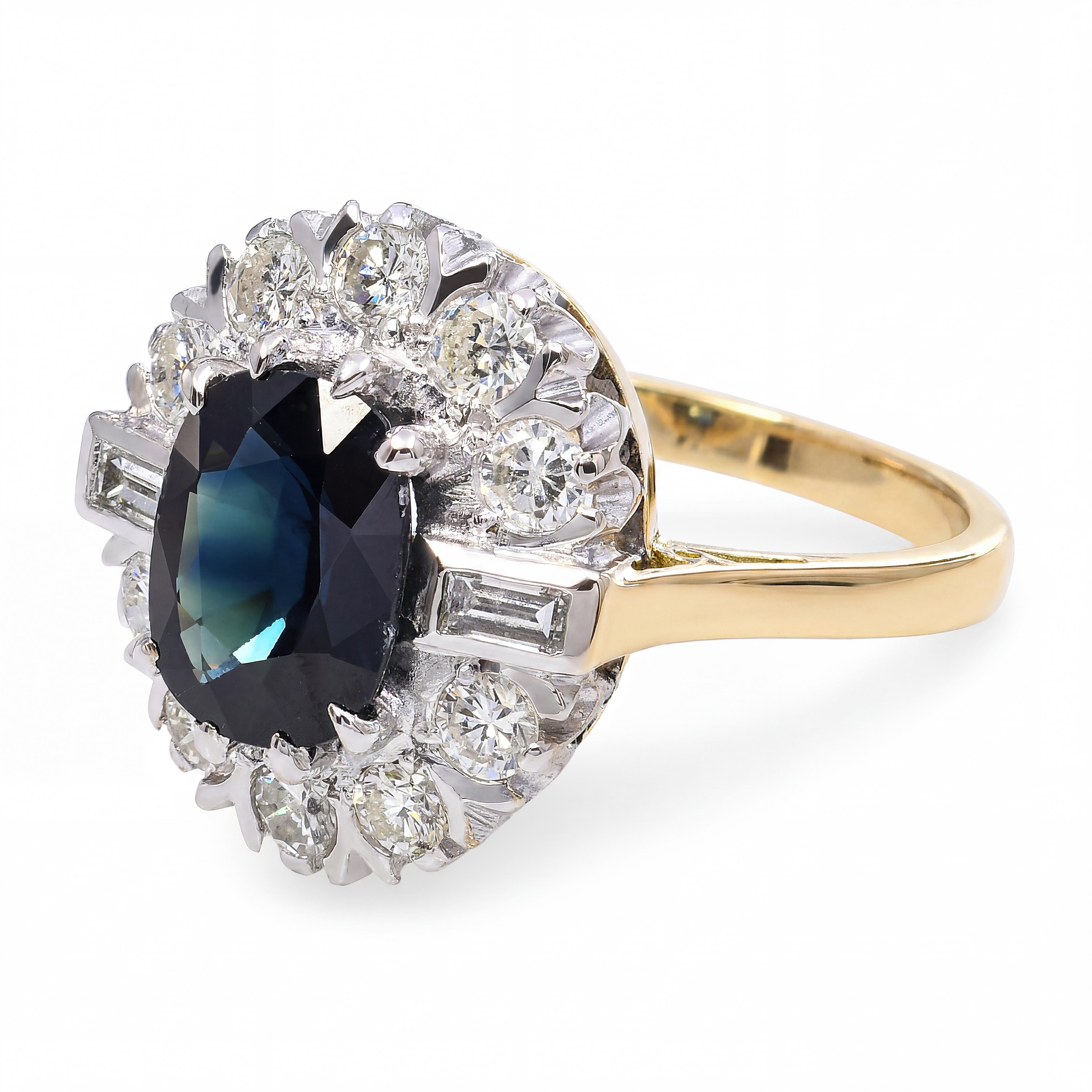 Vintage 18k Two Tone Gold 2.39ct Sapphire and Diamond Ring