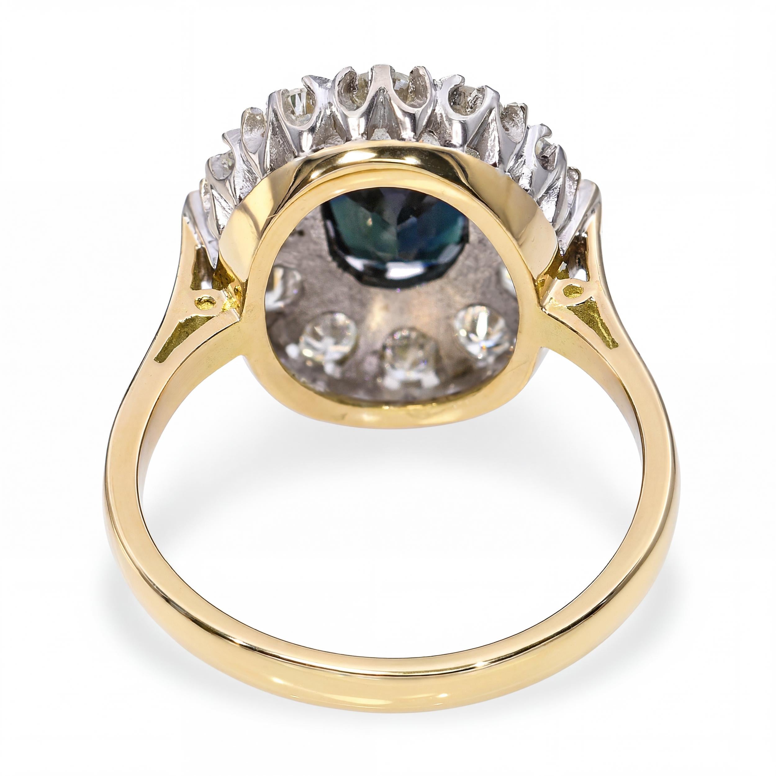Vintage 18k Two Tone Gold 2.39ct Sapphire and Diamond Ring