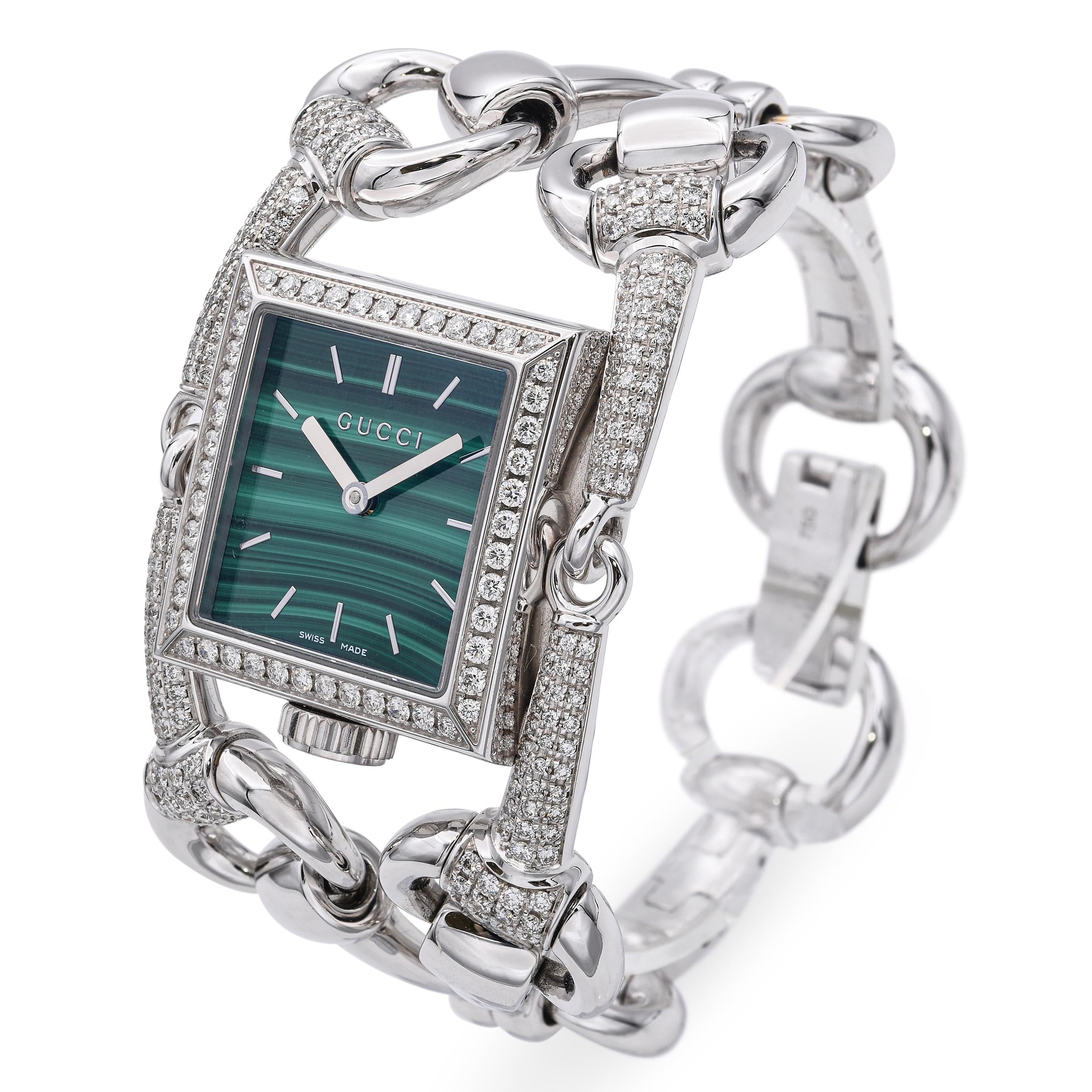 Gucci 18k White Gold 116 Signoria Diamond Set Women's Watch YA116306