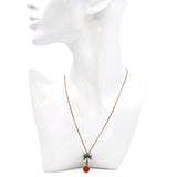 Antique Rose Cut Diamond and Coral Bead Bow Pendant With Chain