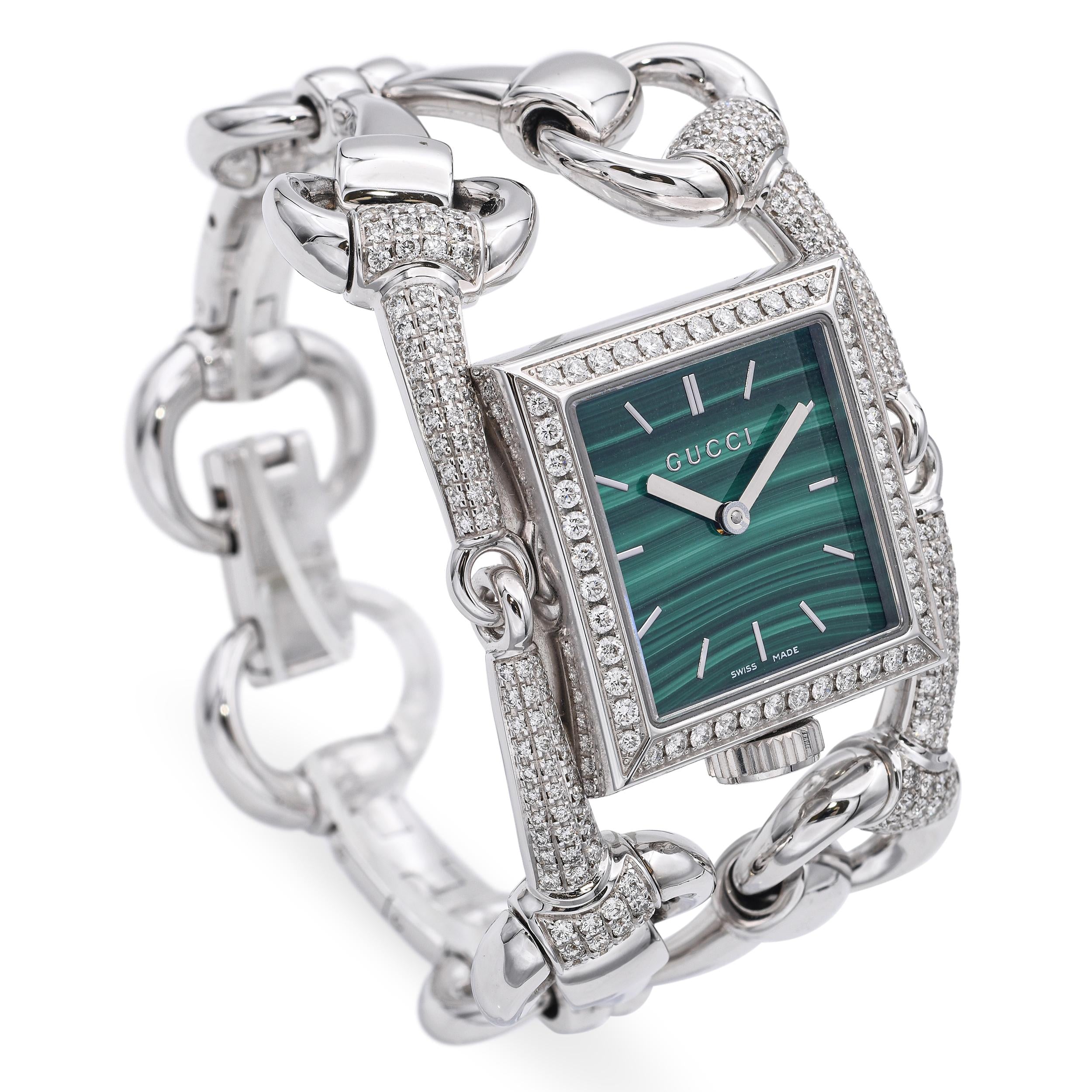 Gucci 18k White Gold 116 Signoria Diamond Set Women's Watch YA116306