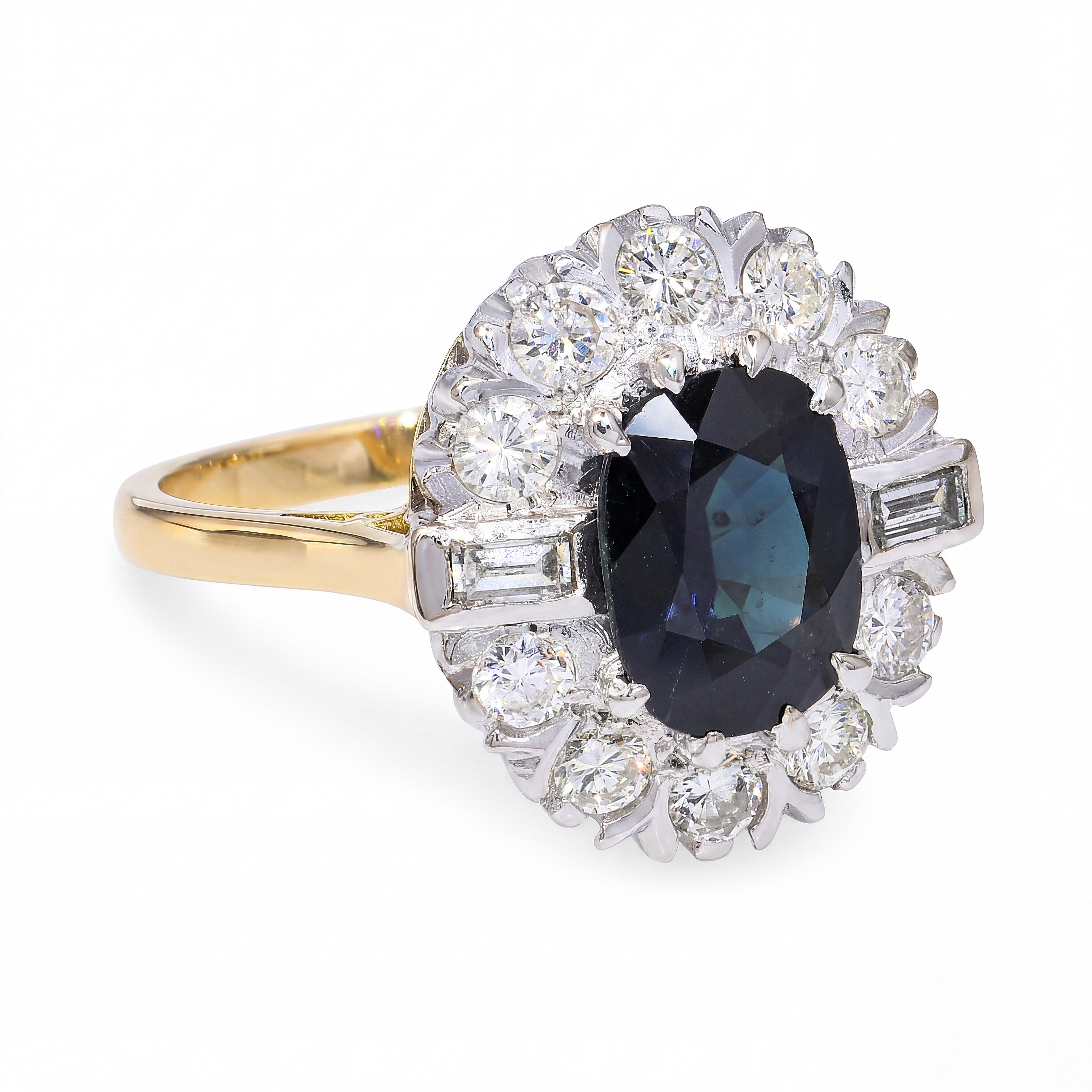 Vintage 18k Two Tone Gold 2.39ct Sapphire and Diamond Ring