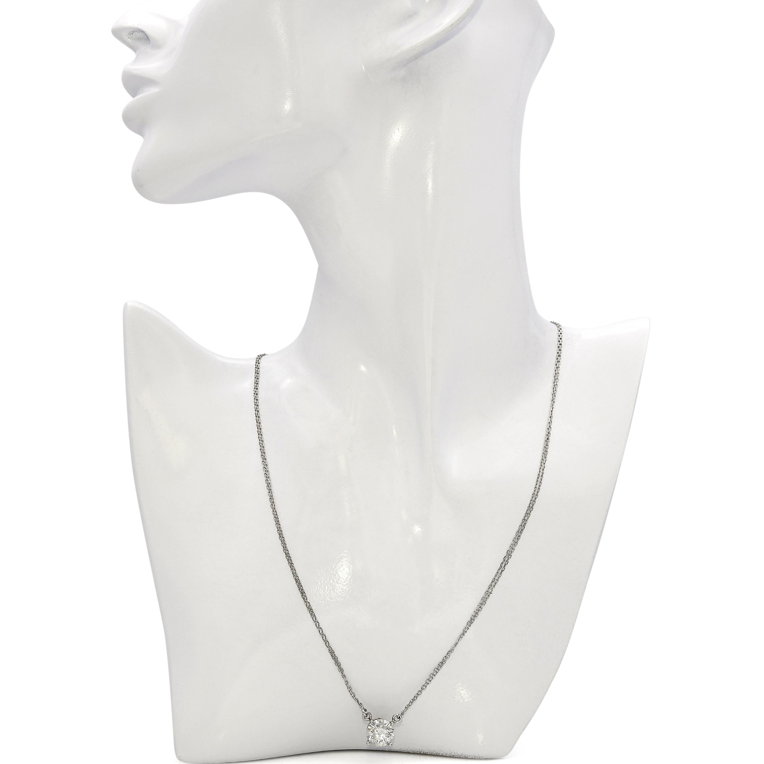 Vintage 17k White Gold 2.98ct Fracture Filled Diamond Solitaire Pendant Necklace