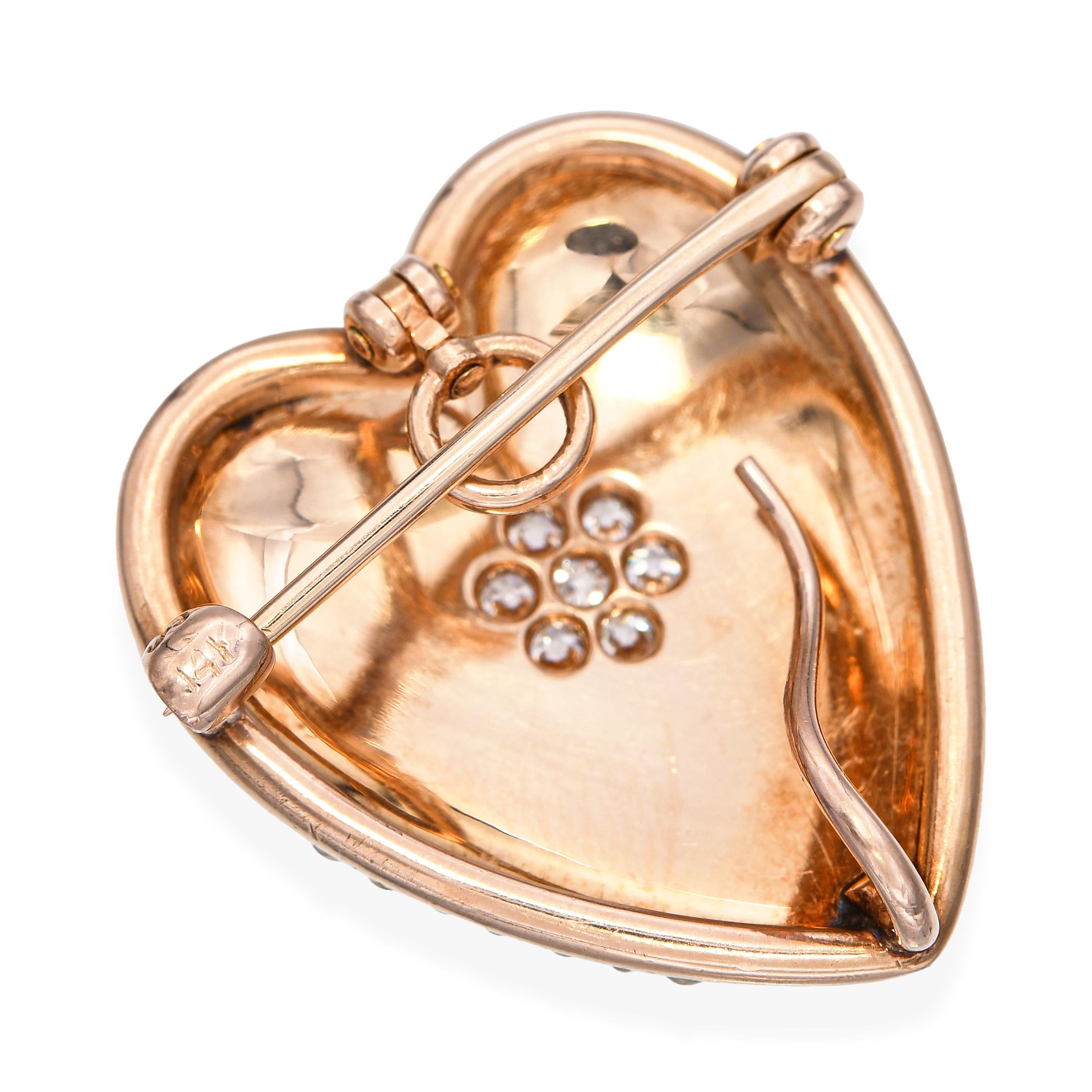 Antique Victorian 14k Yellow Gold Seed Pearl and Old Cut Diamond Heart Pendant