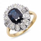 Vintage 18k Two Tone Gold 2.39ct Sapphire and Diamond Ring