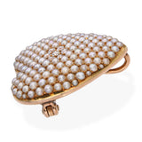 Antique Victorian 14k Yellow Gold Seed Pearl and Old Cut Diamond Heart Pendant