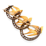 Late Victorian 20k Yellow Gold and Silver Swallows and Crescent Moon Brooch