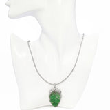 Vintage 17k White Gold Carved Jade Leaf and Diamond Line Necklace