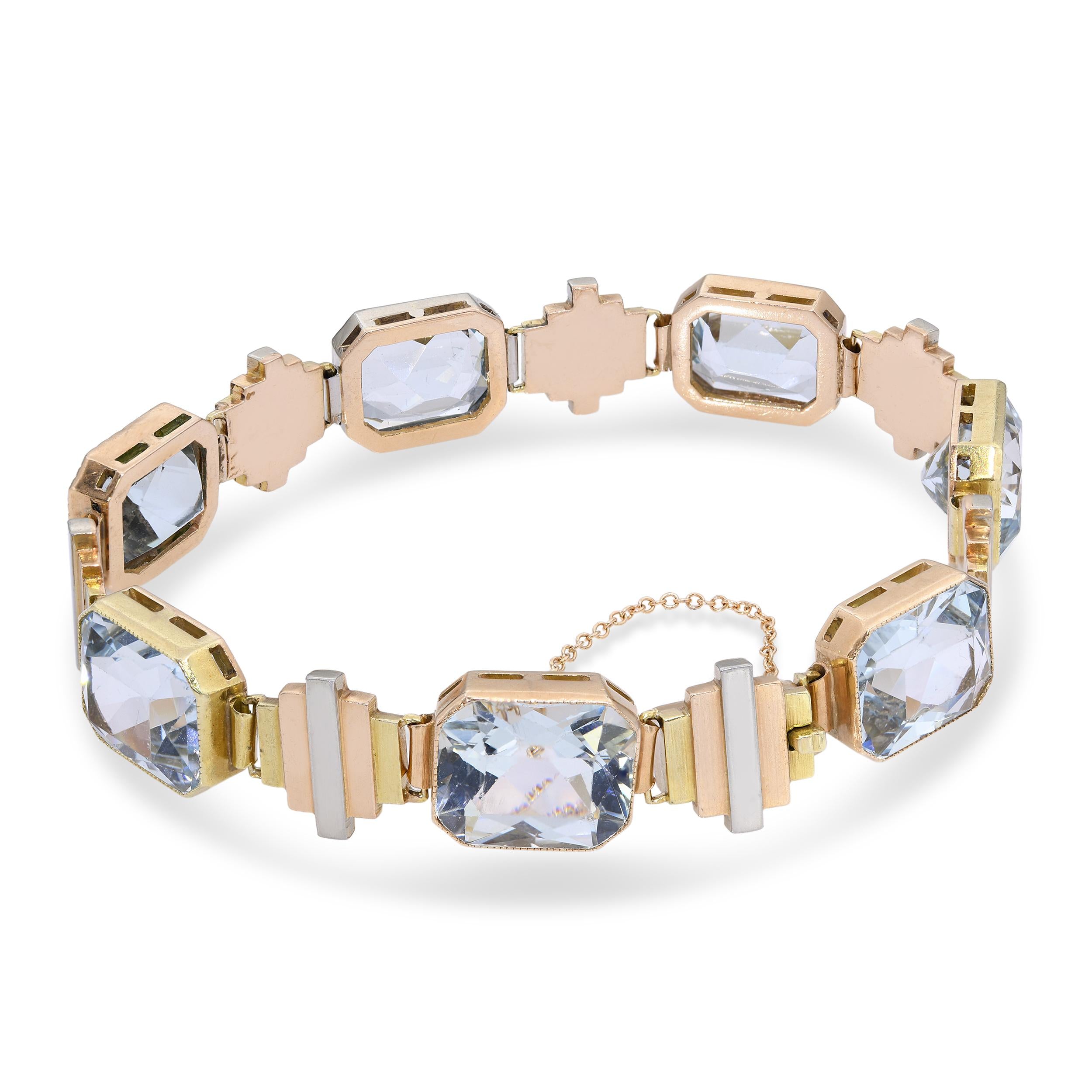 Vintage Tri-Tone Gold 45.22tcw Aquamarine Link Bracelet