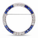 Vintage White Gold Sapphire and Diamond Circle Brooch
