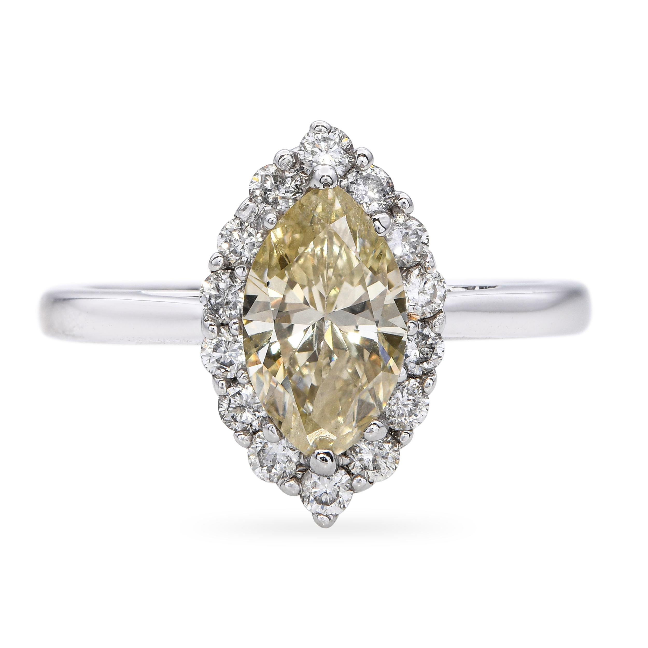 Vintage 14k White Gold 1.29tcw Fancy Brownish Yellow Marquise Diamond Ring