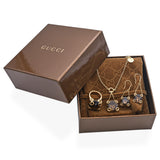 Gucci 18k Yellow Gold Horsebit Smoky Quartz Necklace, Earrings and Ring Set