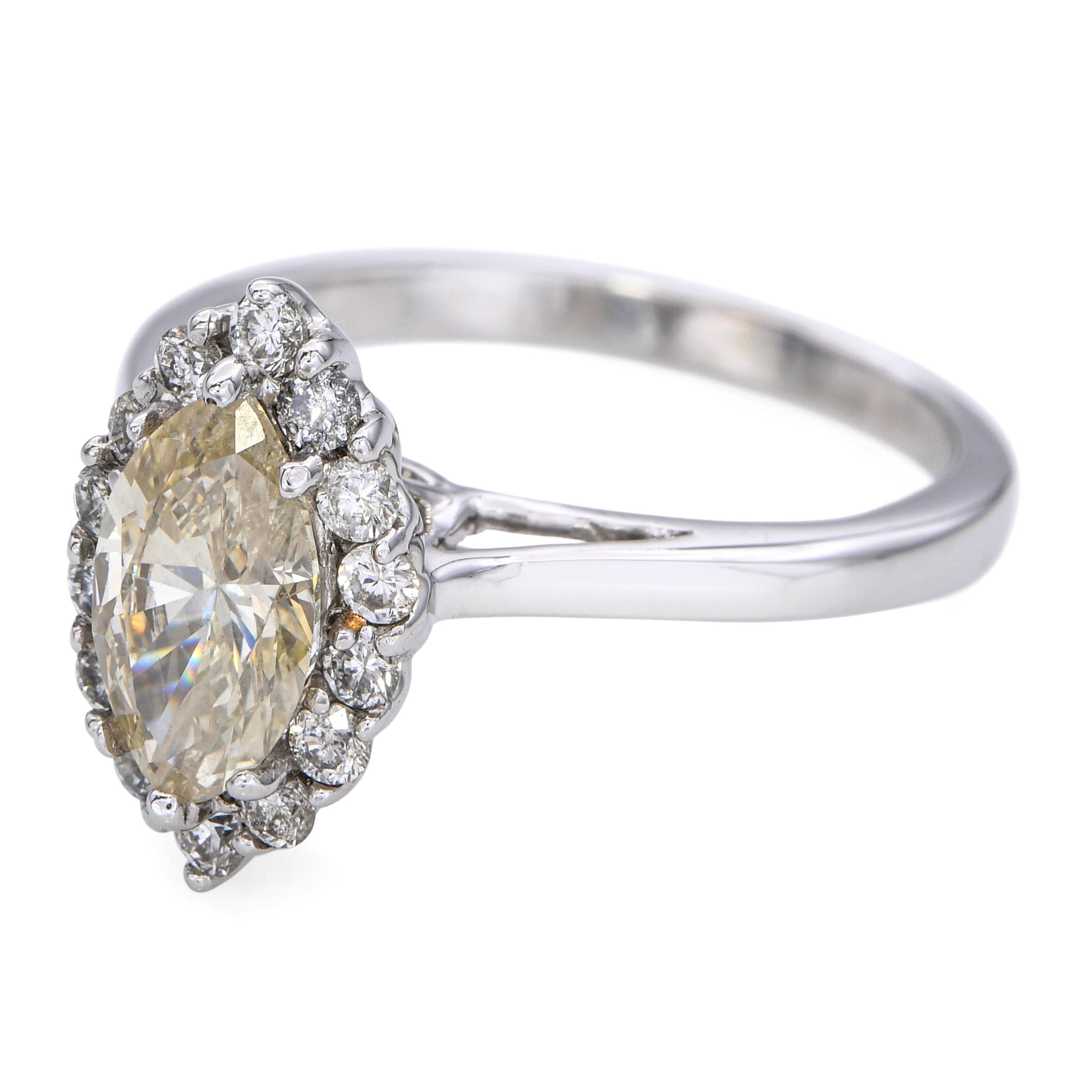 Vintage 14k White Gold 1.29tcw Fancy Brownish Yellow Marquise Diamond Ring