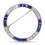Vintage White Gold Sapphire and Diamond Circle Brooch