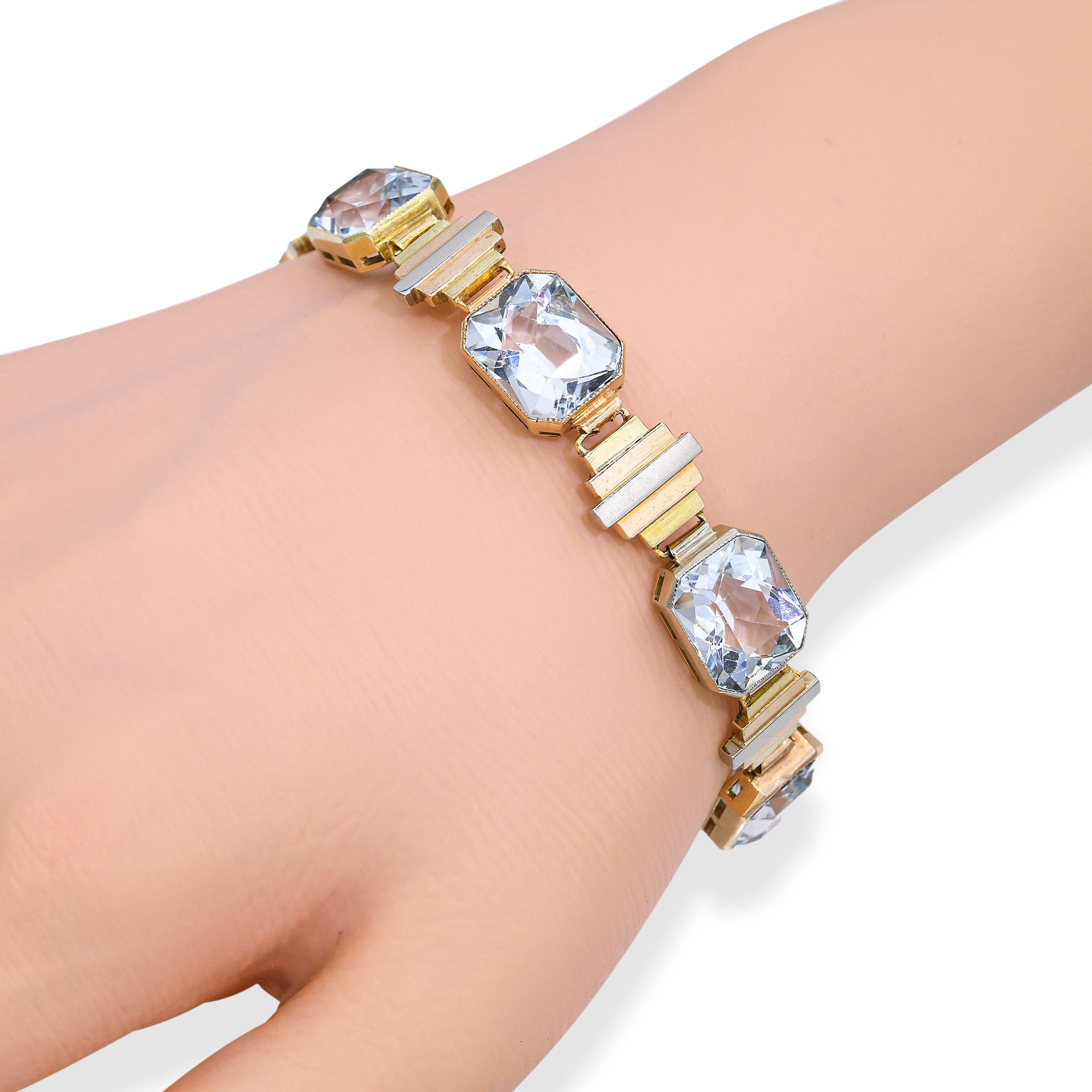 Vintage Tri-Tone Gold 45.22tcw Aquamarine Link Bracelet
