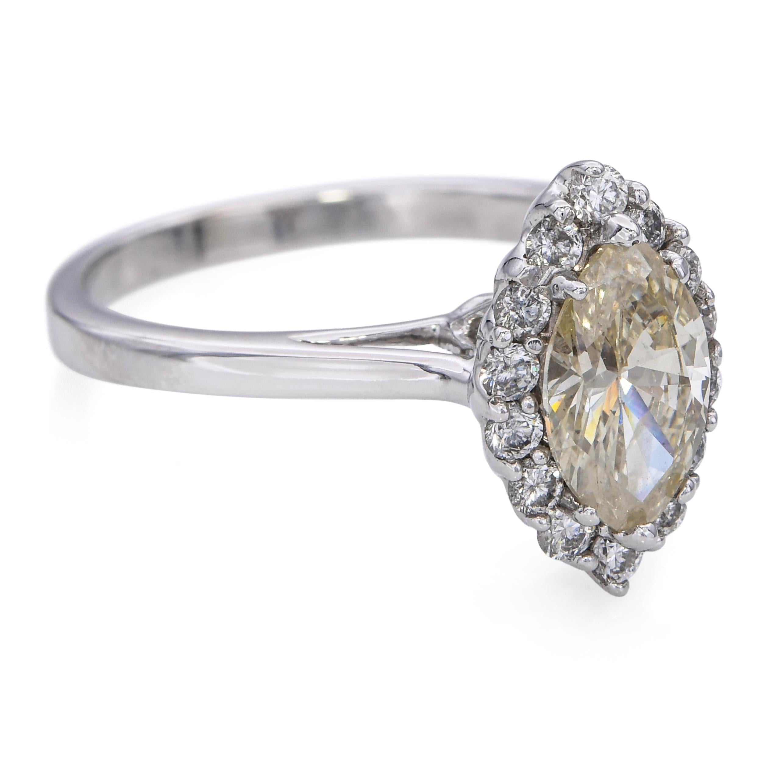 Vintage 14k White Gold 1.29tcw Fancy Brownish Yellow Marquise Diamond Ring