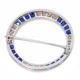 Vintage White Gold Sapphire and Diamond Circle Brooch