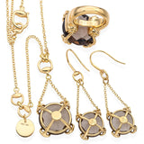 Gucci 18k Yellow Gold Horsebit Smoky Quartz Necklace, Earrings and Ring Set