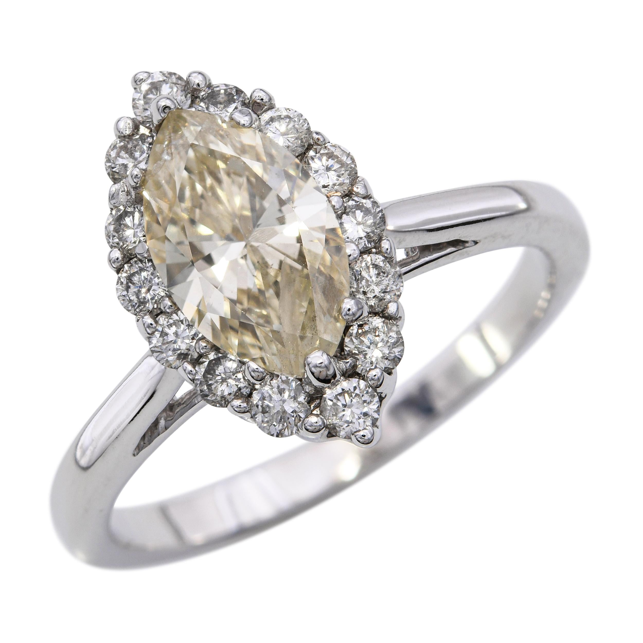 Vintage 14k White Gold 1.29tcw Fancy Brownish Yellow Marquise Diamond Ring
