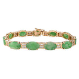 Vintage 14k Yellow Gold 8.80tcw Green Jade and Diamond Link Bracelet