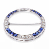 Vintage White Gold Sapphire and Diamond Circle Brooch