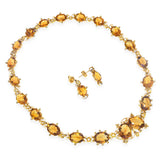 Antique Victorian 9k Yellow Gold Citrine & Pearl Floral Necklace and Earring Set