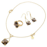 Gucci 18k Yellow Gold Horsebit Smoky Quartz Necklace, Earrings and Ring Set