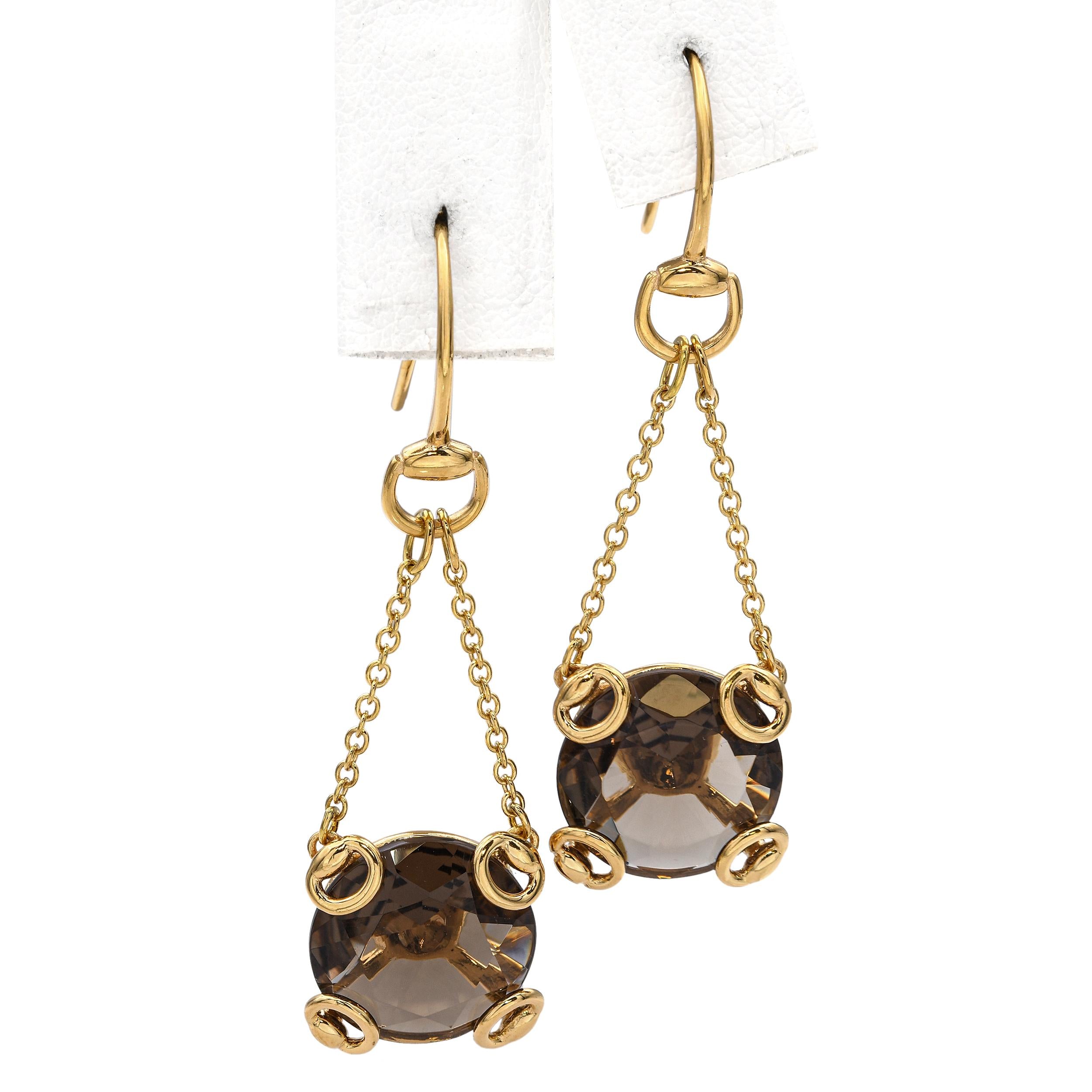 Gucci 18k Yellow Gold Horsebit Smoky Quartz Necklace, Earrings and Ring Set