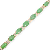 Vintage 14k Yellow Gold 8.80tcw Green Jade and Diamond Link Bracelet