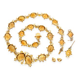 Antique Victorian 9k Yellow Gold Citrine & Pearl Floral Necklace and Earring Set