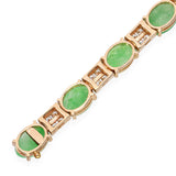 Vintage 14k Yellow Gold 8.80tcw Green Jade and Diamond Link Bracelet