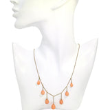 Antique 16k Yellow Gold Graduated Coral Bead Drop Festooon Necklace