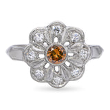 Vintage Platinum Brownish Vivid Orange Single Cut Diamond Halo Ring
