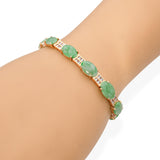 Vintage 14k Yellow Gold 8.80tcw Green Jade and Diamond Link Bracelet