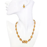 Antique Victorian 9k Yellow Gold Citrine & Pearl Floral Necklace and Earring Set