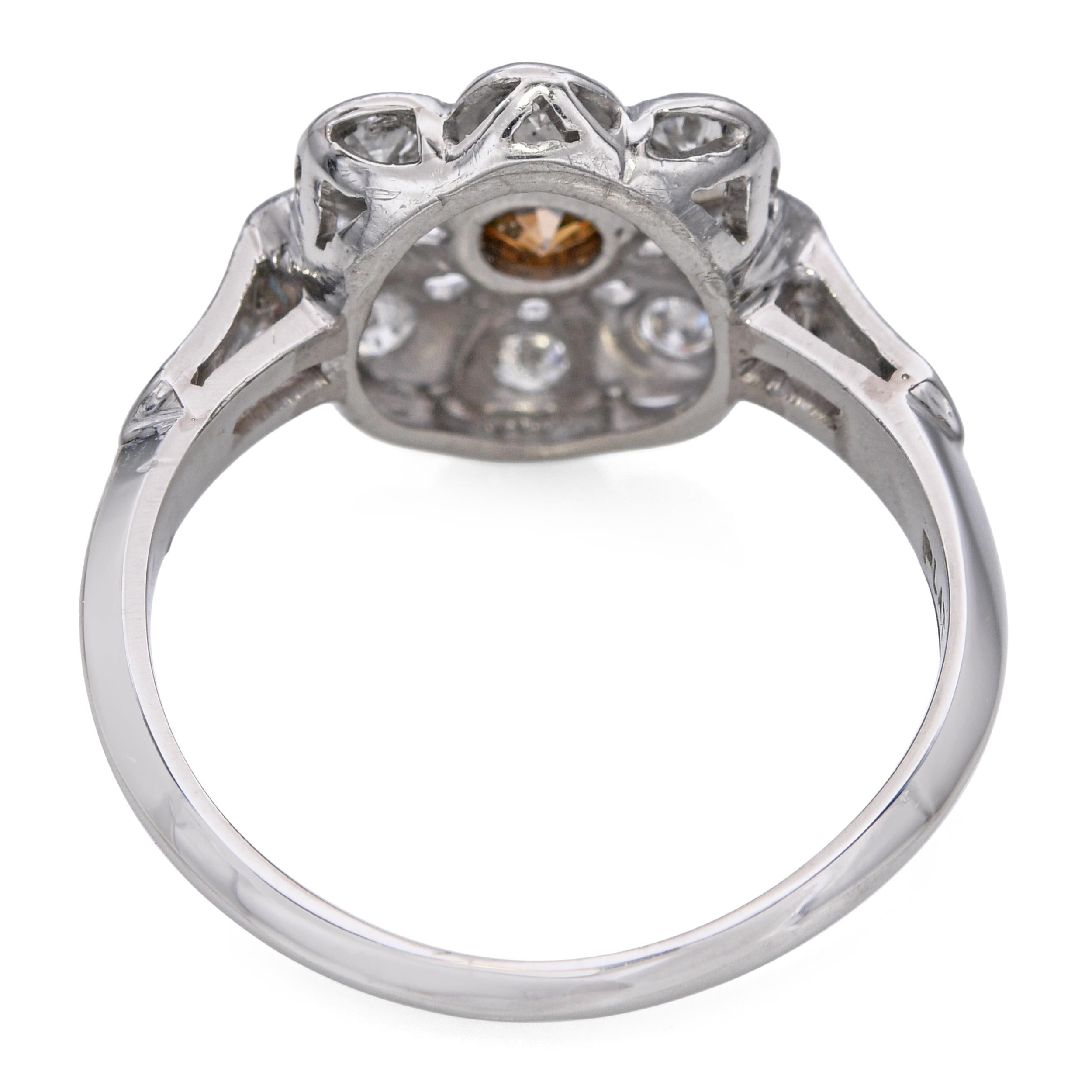 Vintage Platinum Brownish Vivid Orange Single Cut Diamond Halo Ring