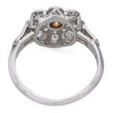 Vintage Platinum Brownish Vivid Orange Single Cut Diamond Halo Ring