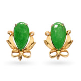 GIA Vintage Yellow Gold Green Type A Jadeite Jade Bow Motif Screwback Earrings