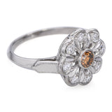 Vintage Platinum Brownish Vivid Orange Single Cut Diamond Halo Ring