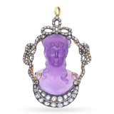 Antique Silver & 14k Yellow Gold Carved Amethyst Lady & Rose Cut Diamond Pendant