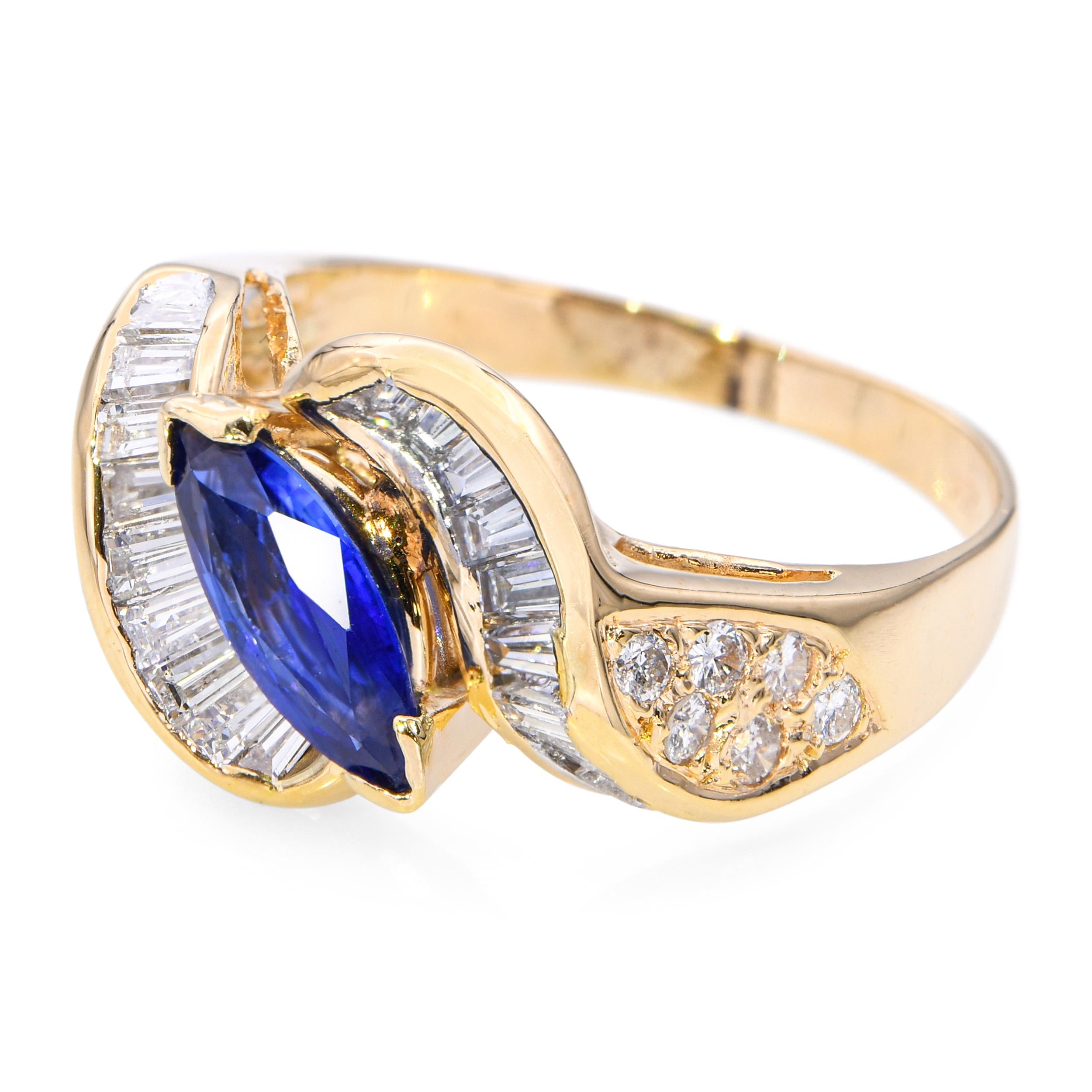 Vintage 18k Yellow Gold Blue Sapphire and 1.58tcw Diamond Ring