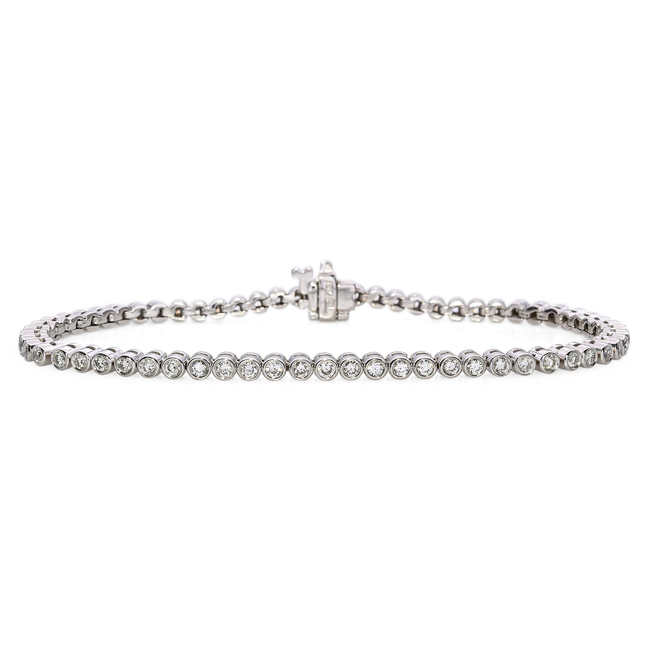 18k White Gold Bezel Set 1.28tcw Diamond Tennis Bracelet